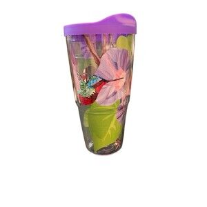 Tervis Large 24 oz Hot / Cold Tumbler Hummingbird Colorful Purple Lid